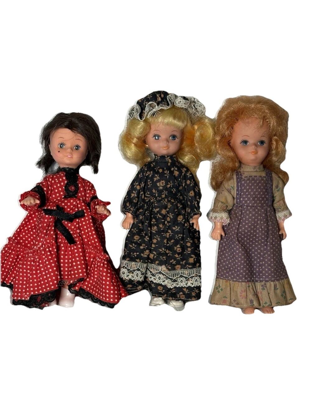 Lot of 3 Vintage Made in Hong Kong 1970s Brown Blond Red Hair Girl Doll 8"